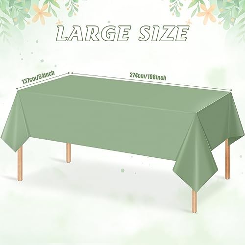 3Pack Plastic Tablecloths for Rectangle Tables, Light Green 3 Pack Sage Green