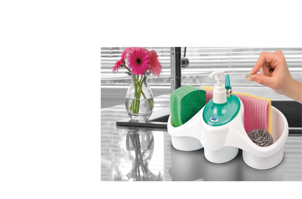 Kitchen Liquid Soap Dispenser Sponge Holder Counter Top Organizer