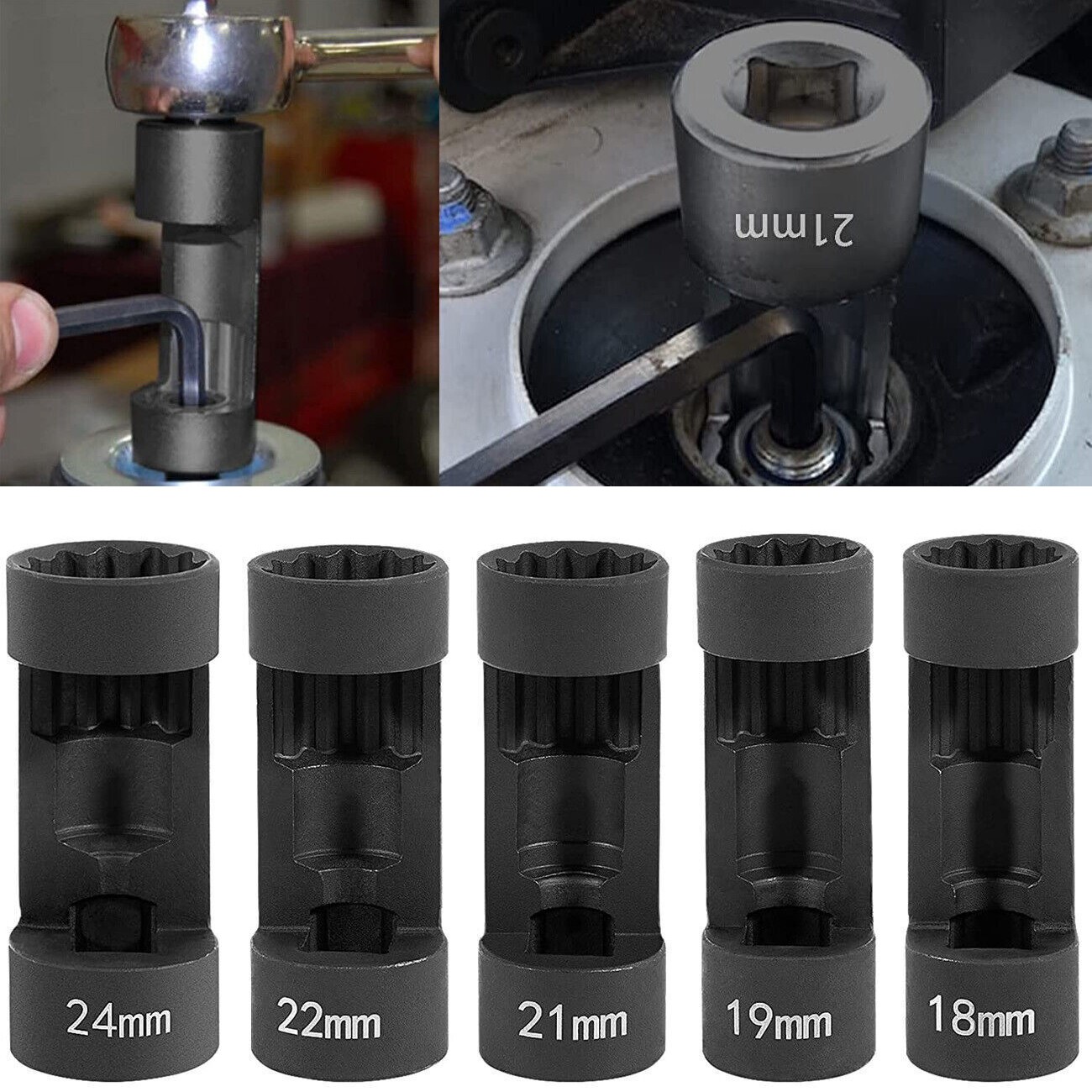 1/2" Drive Suspension Shock Tool Strut Nut Socket Set 18mm 19mm 21mm 22mm 24mm
