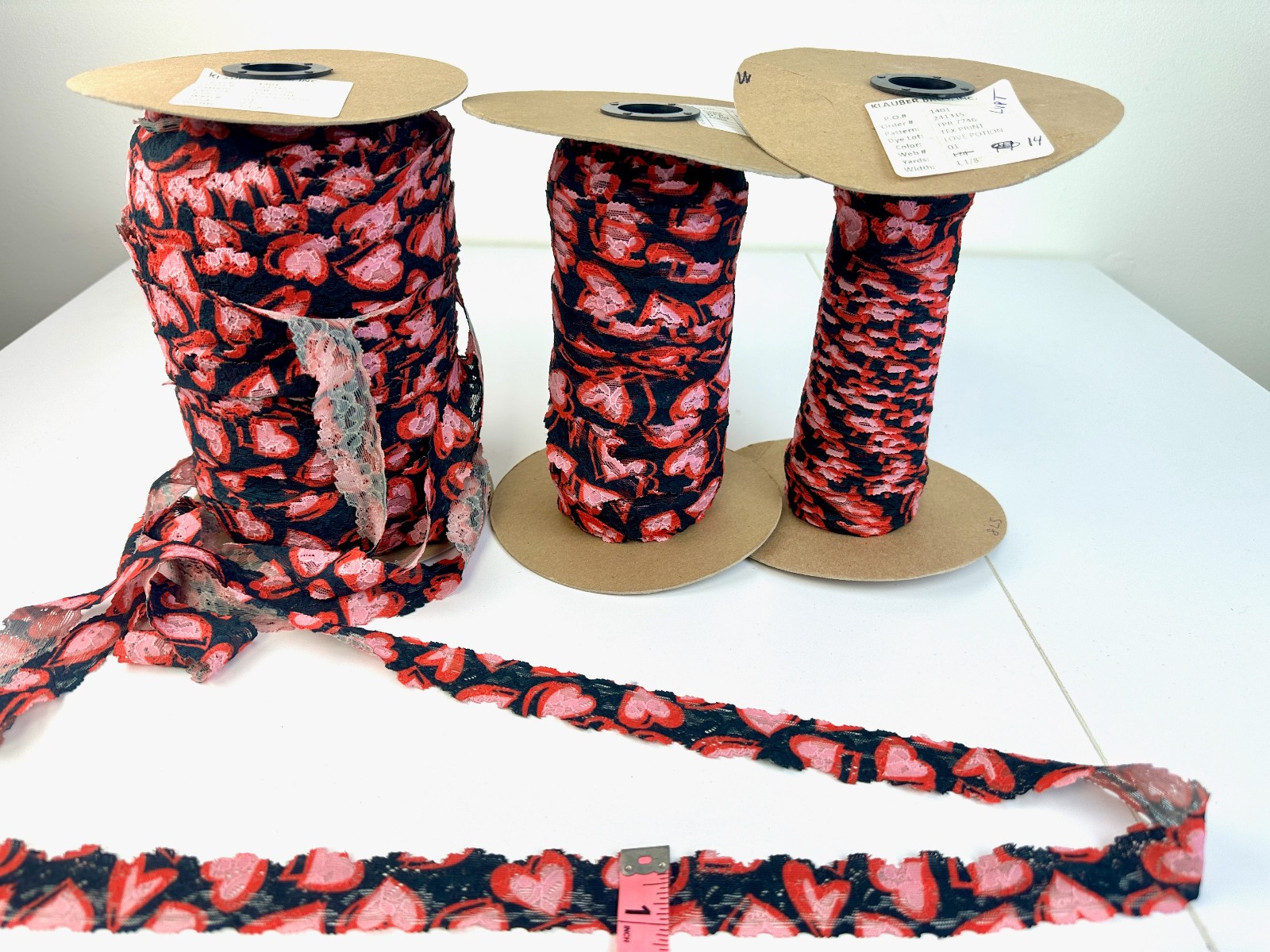 Stretch Lace Trim lot 1 1/8"W 3 Spools Sewing Lingerie/ Klauber Brothers