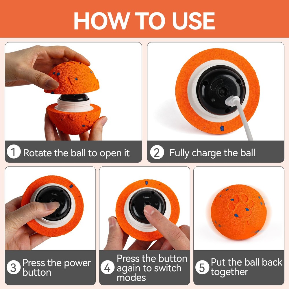 Interactive Dog Toy, Smart Moving Ball with 2 Play Modes, E-TPU Material, USB...