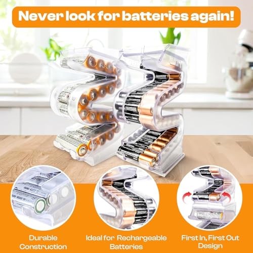 Battery Ladder Organizer Case for Batteries - Stackable or AA & AAA 2 - Pack