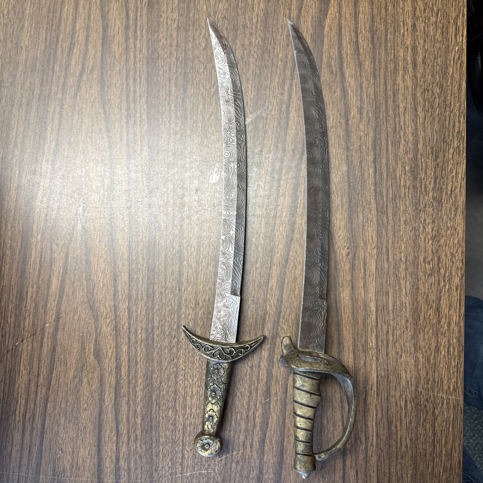 Metal Demascus Miniature Lot 2 Swords Military Decor No Scabbards Bundle Metal