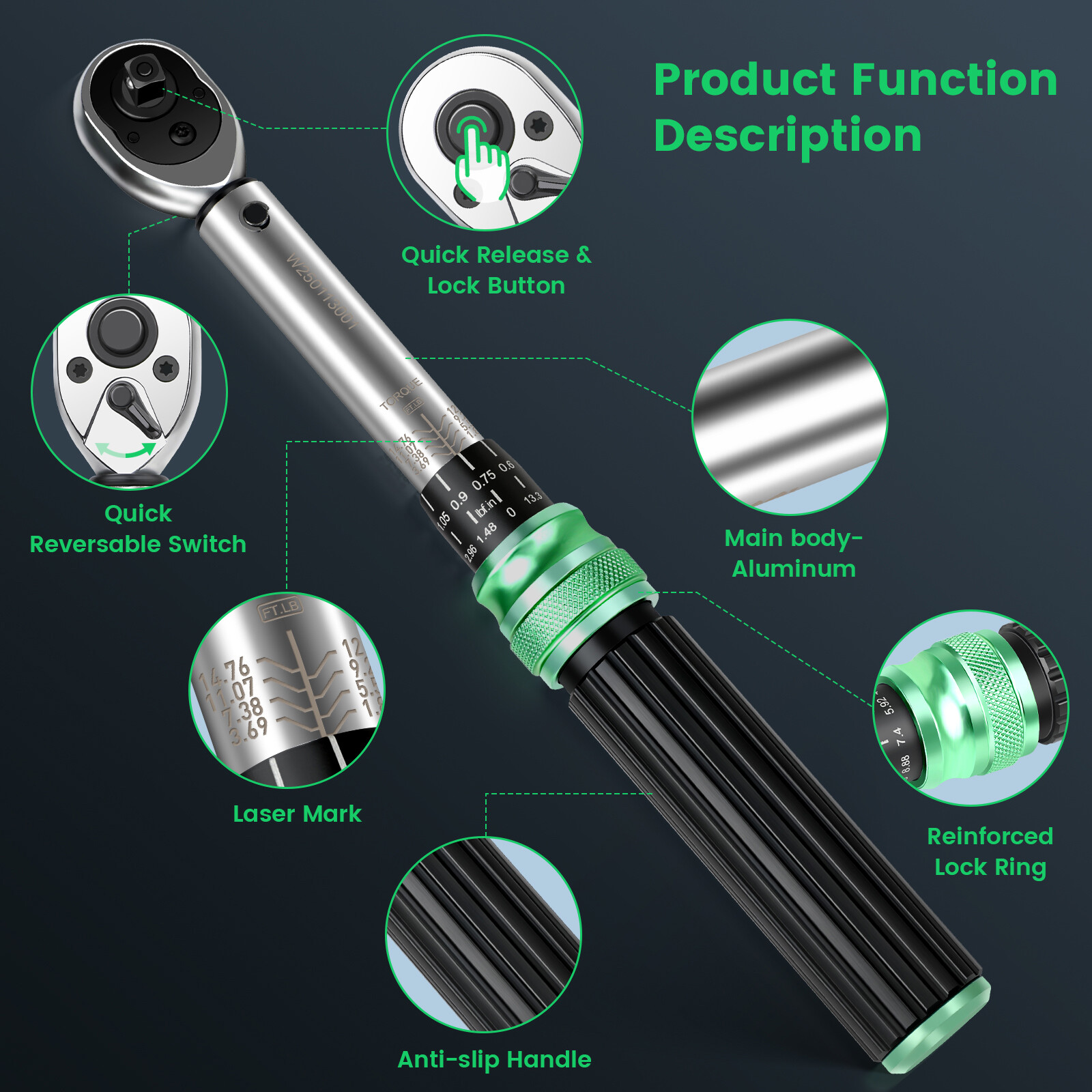 32 PCS 1/4" Drive Bike Bicycle 2.5-20NM Torque Wrench Spanner Tools W/ Hex Bits