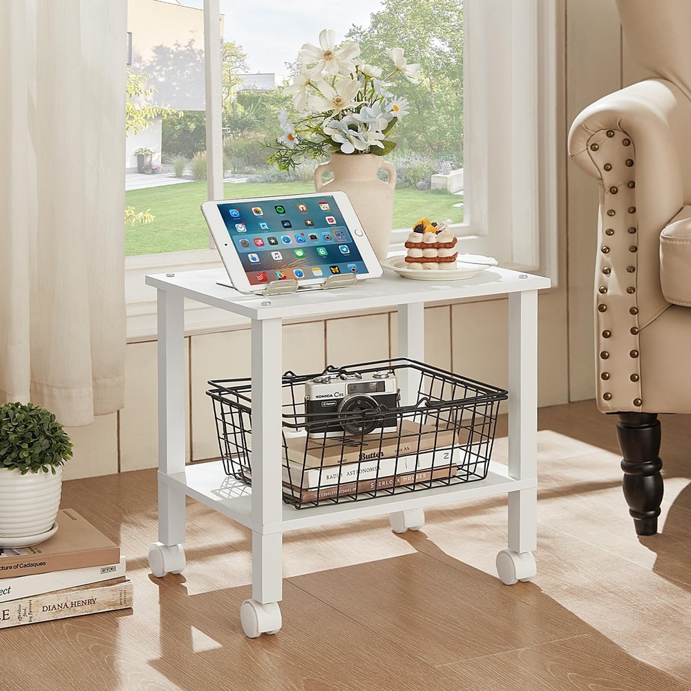 YUFAM 2 Tier Printer Stand with Storage,Under Desk Shelf Printer Table, Rolli...