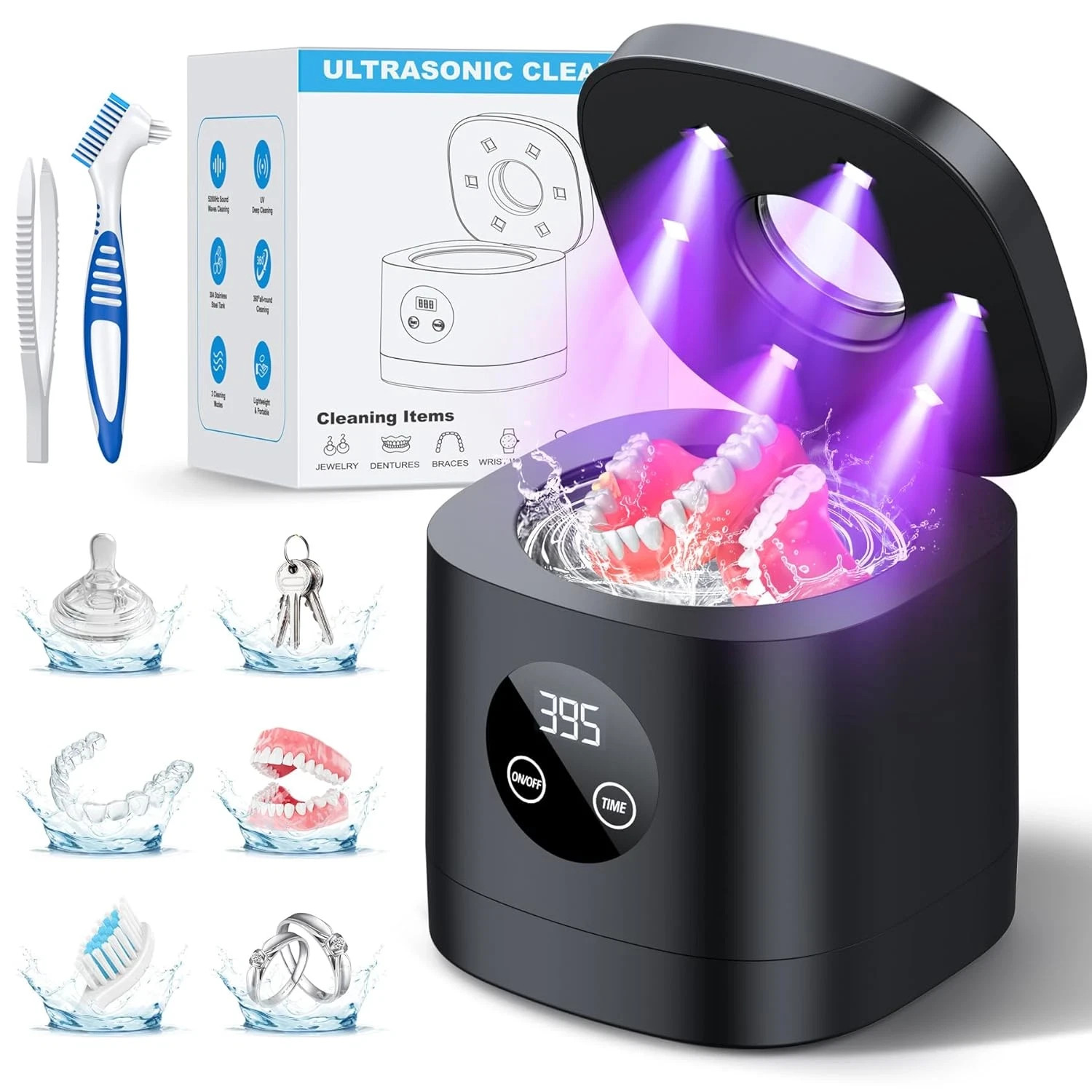 Ultrasonic Retainer Cleaner Machine, 52Khz for Jewelry Dentures Braces Wathches