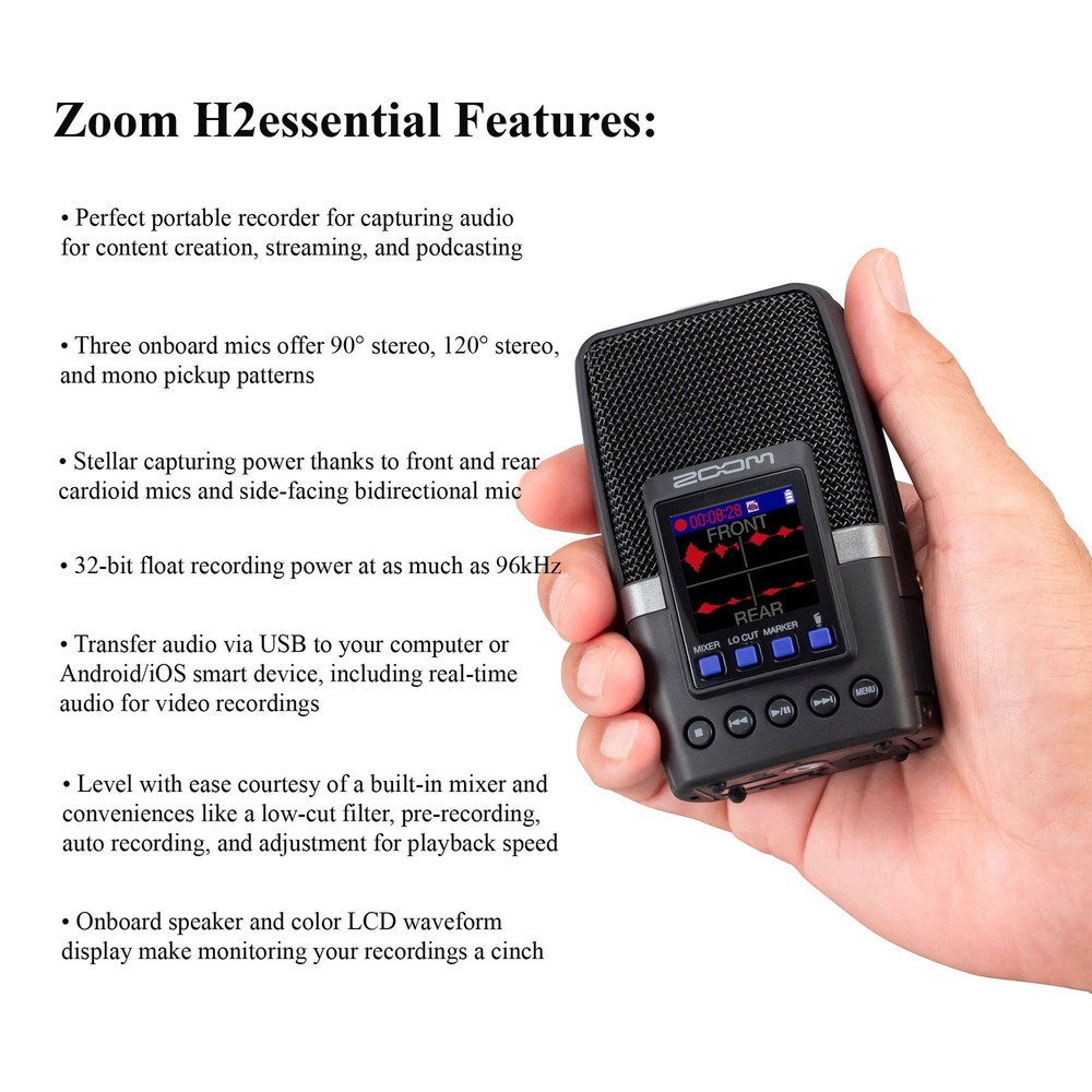 Zoom H2essential Multi-Mic 32-Bit Float Handy Recorder + 128GB Accessory Bundle