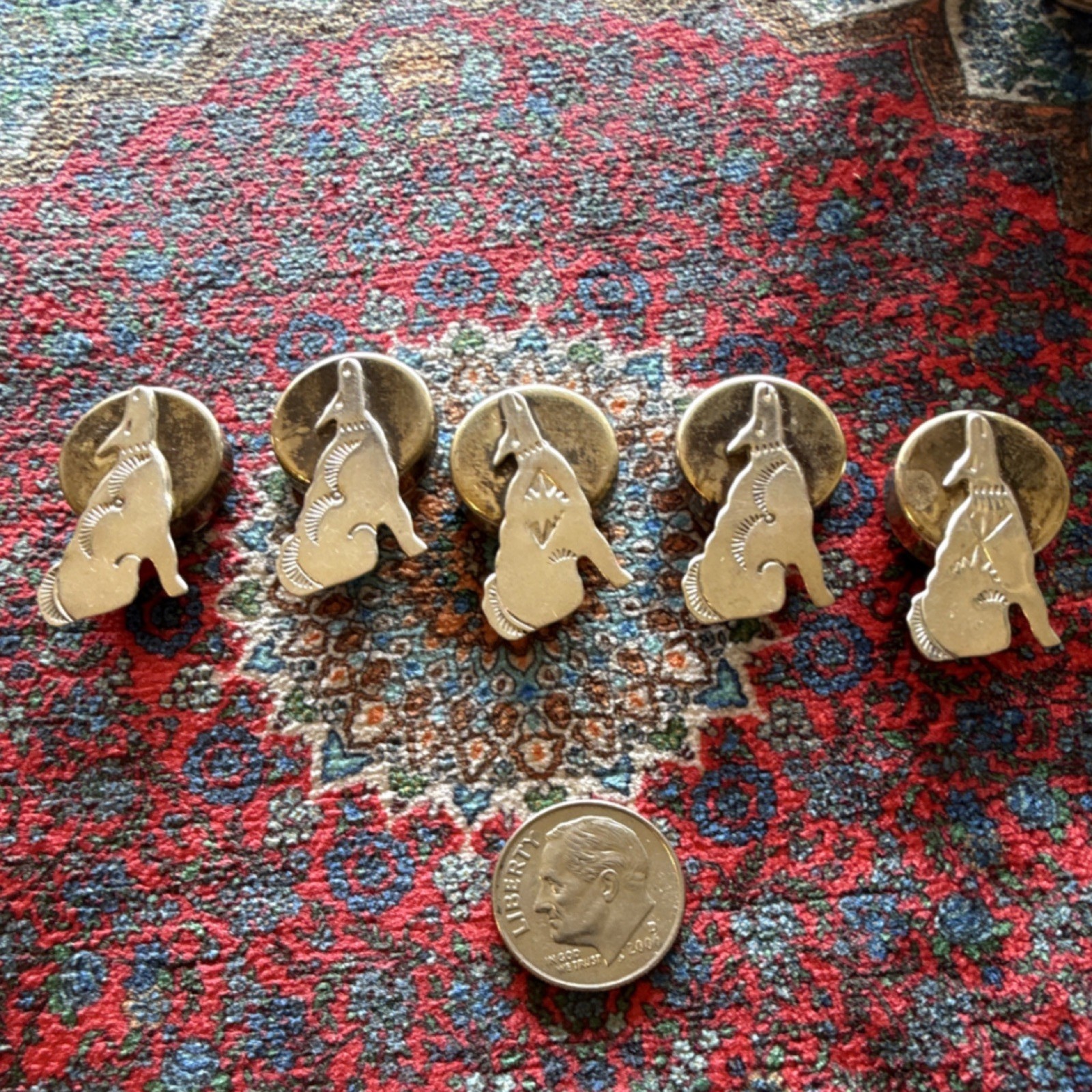 Lot of 5 Vintage Sterling Silver howling moon wolves