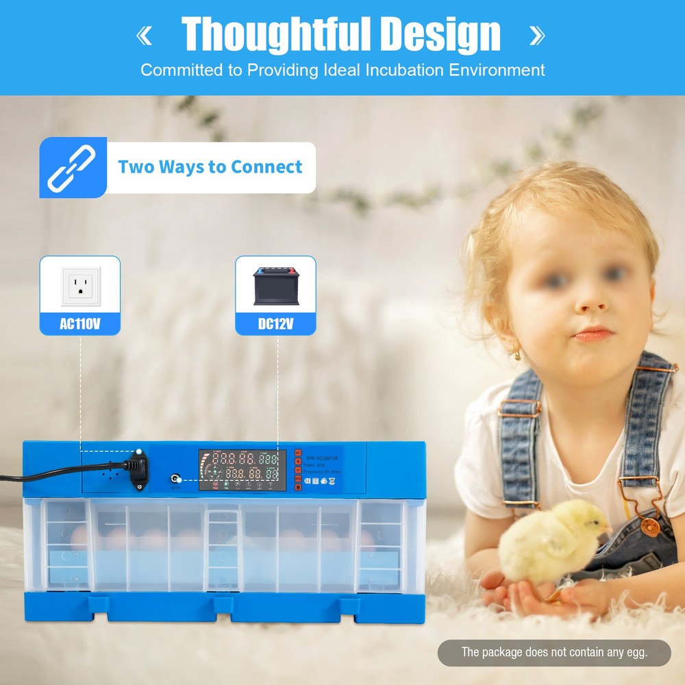 48 egg incubators with fully automatic function and dual power supply 110V