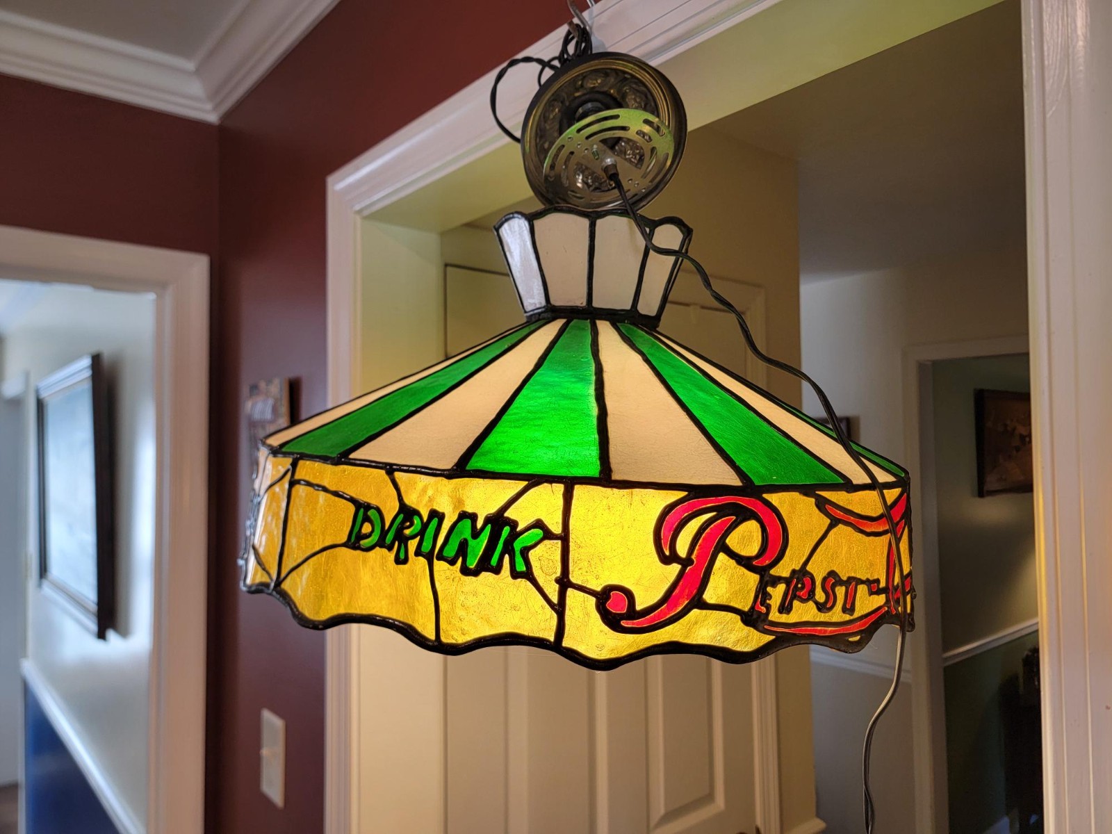 Vintage Pepsi Faux Stained Glass Resin / Plastic Hanging Light Lamp - VGC