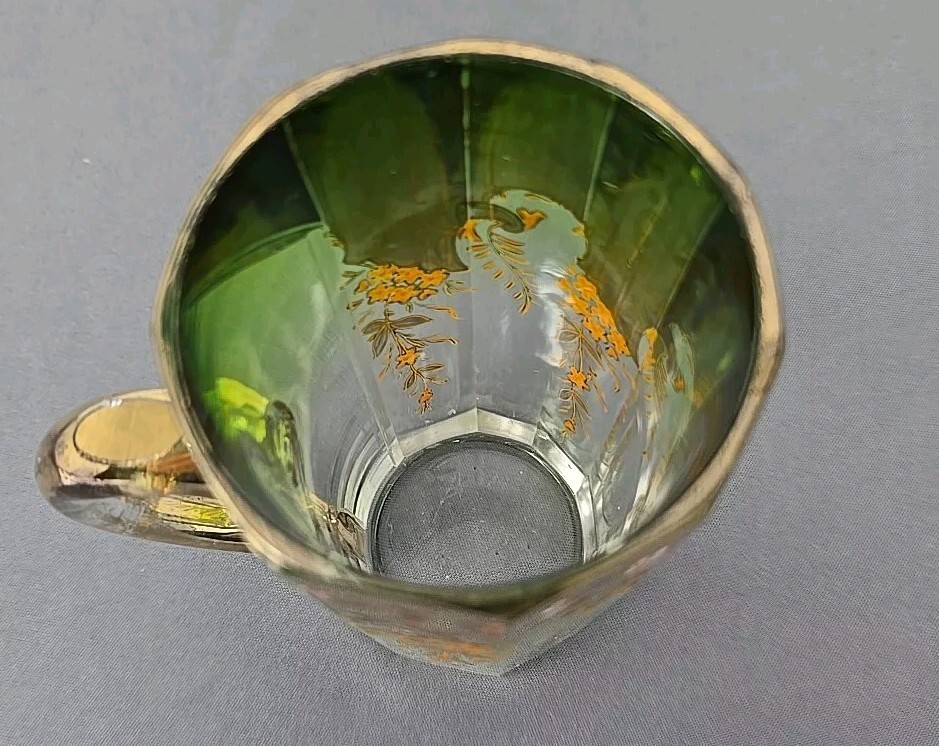 Moser Gilt Clear to Green Glass Handled Cup Enameled 19th Century