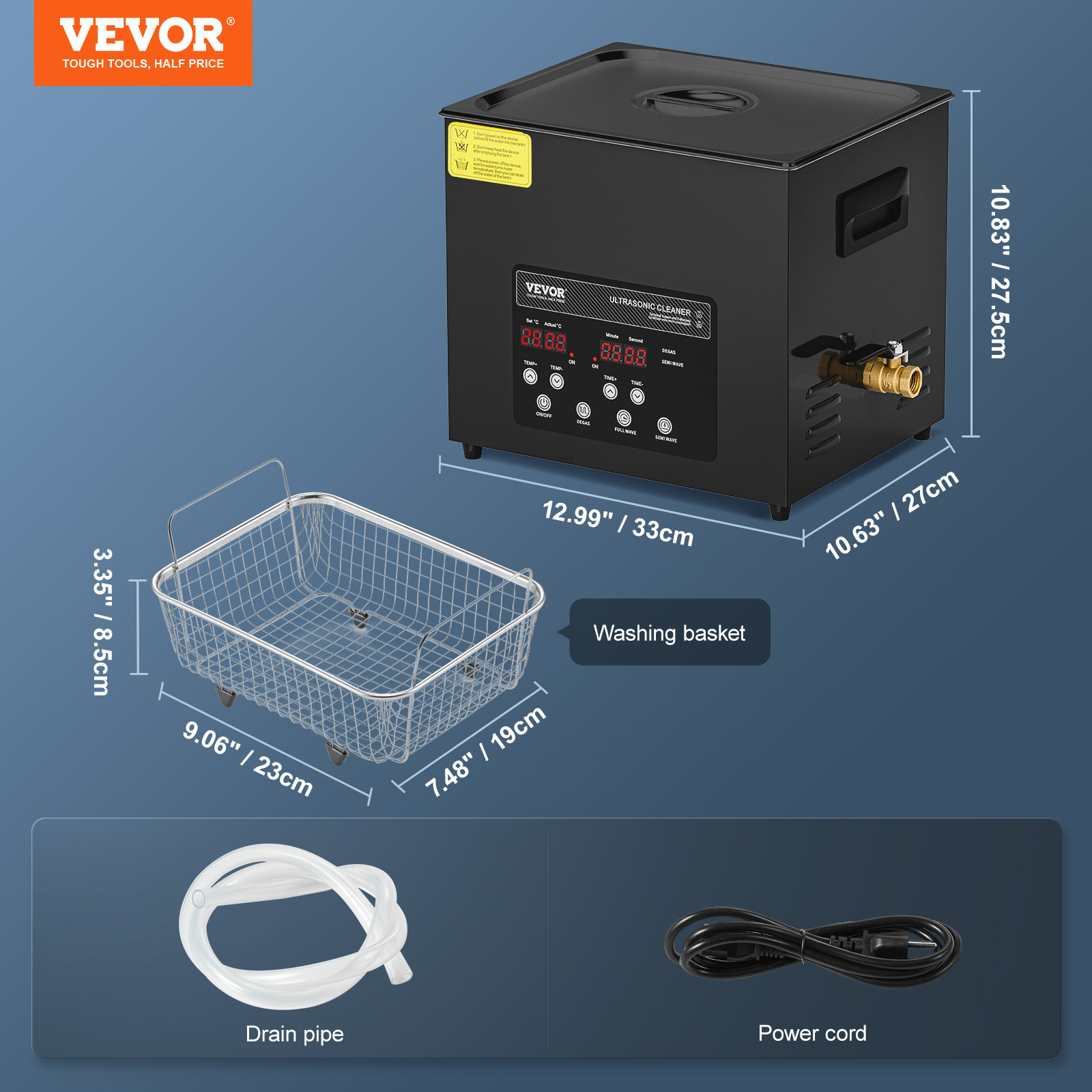 VEVOR 10L Ultrasonic Cleaner Cleaning Machine with Basket Heater and Timer 240W