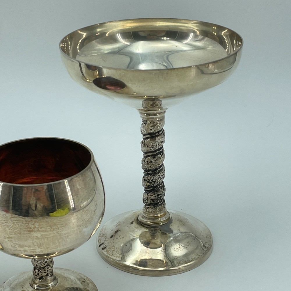 VINTAGE Silverplate Goblet Coupe Glasses Set 4 Decorative Stems 6in & 4in