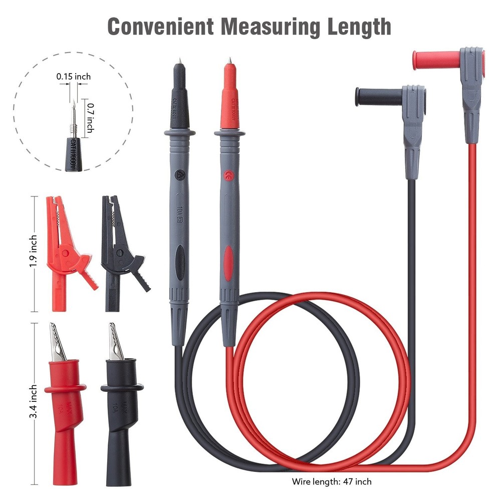 Durable Multimeter Lead Set with Threaded Clips - Compatible with Fluke