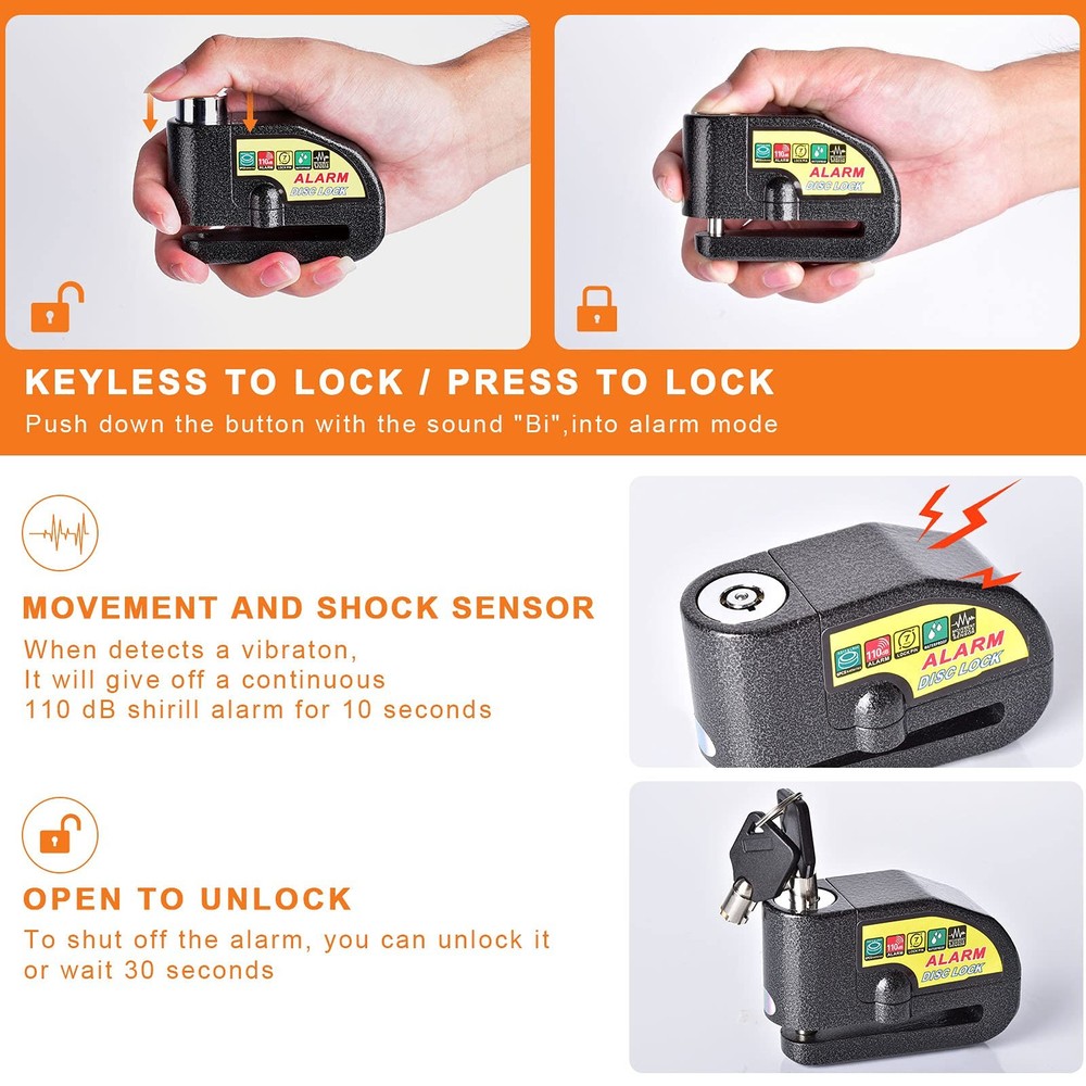 Motorcycle Alarm Disc Brake Lock, Motorcycle Locks AntiTheft Security Wheel D...