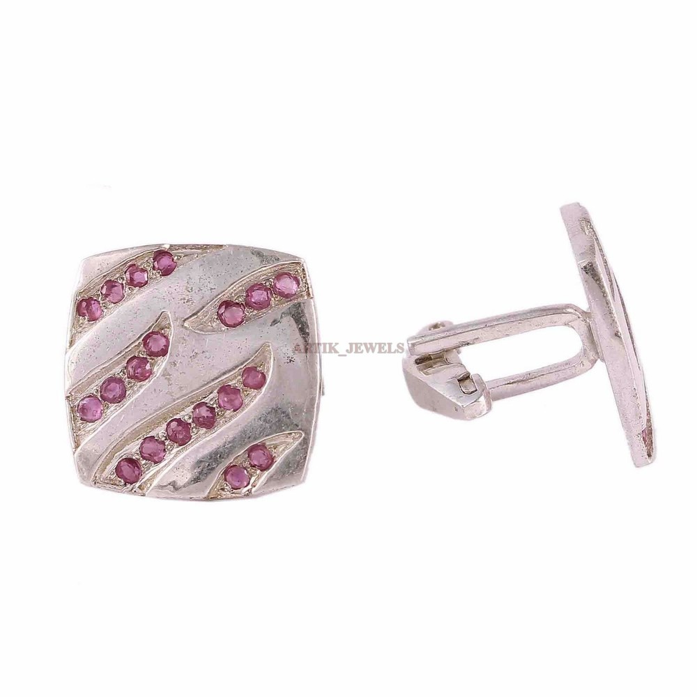 Heated Ruby Gemstone With 925 Sterling Silver Cufflink #2544