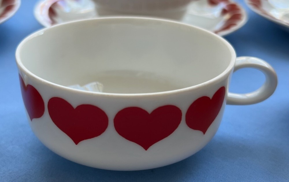 FIVE Bareuther Bavaria Red Hearts Low Coffee Cups