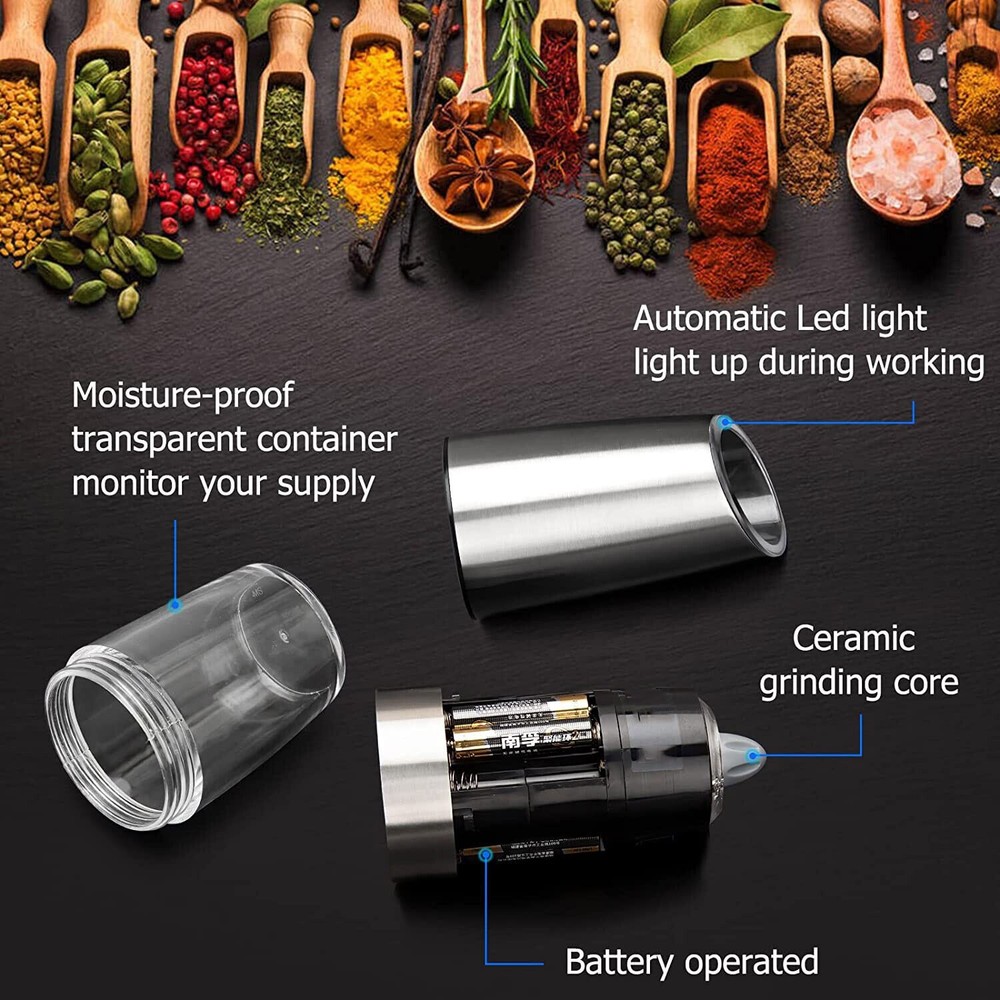 Gravity Electric Salt Pepper Mill Grinder Adjustable Coarseness Sensor LED Light