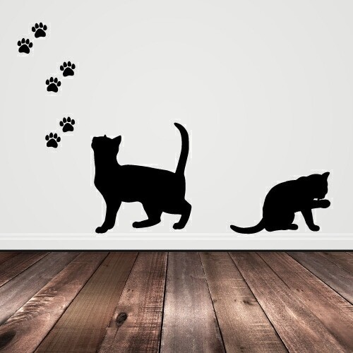 Cat Wall Sticker 01 (Monochrome) [With White Border]