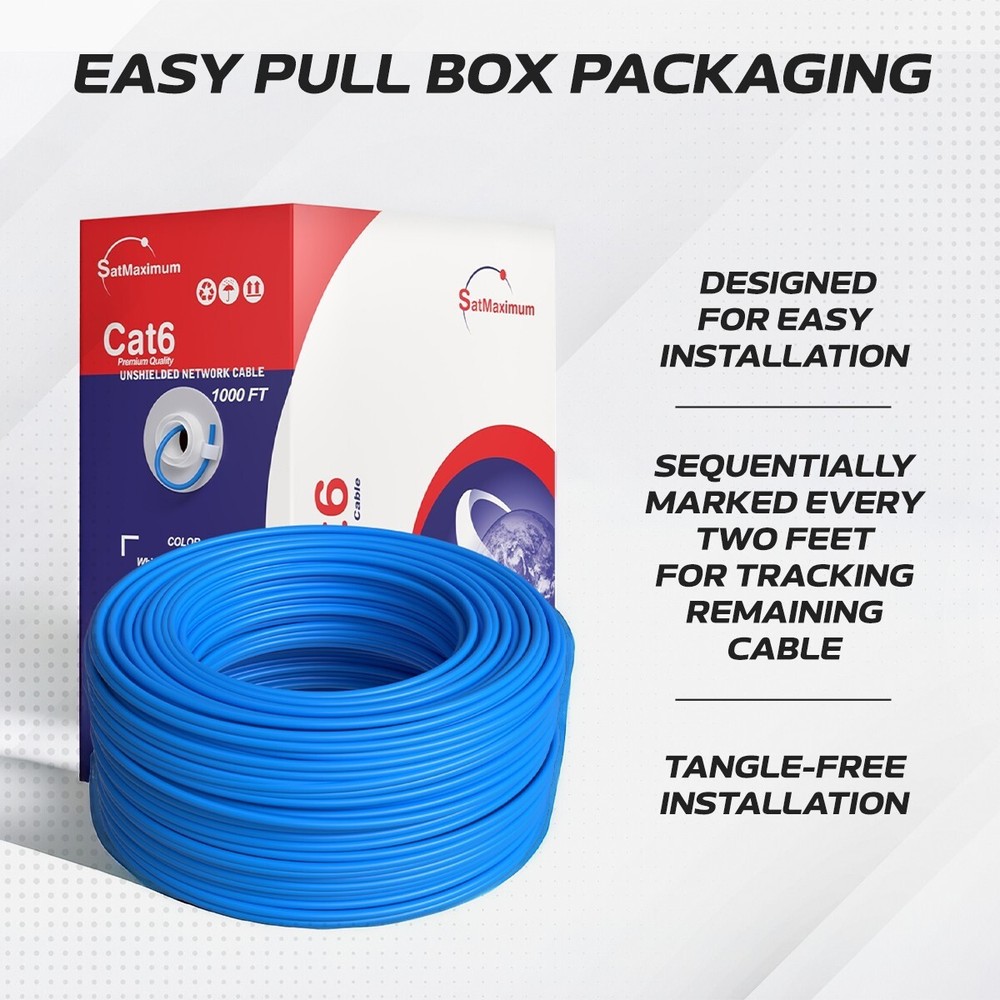 CAT6 Ethernet Cable 1000FT 23AWG CCA Network Solid Bulk Wire, Pull Box, White