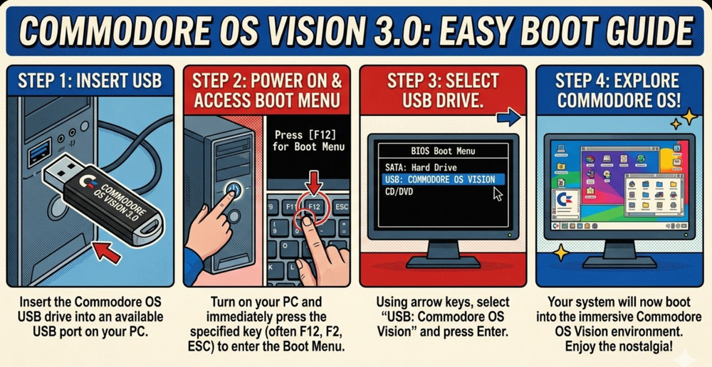 Commodore OS Vision 3.0, Bootable USB Install, Linux Gaming OS, Retro games
