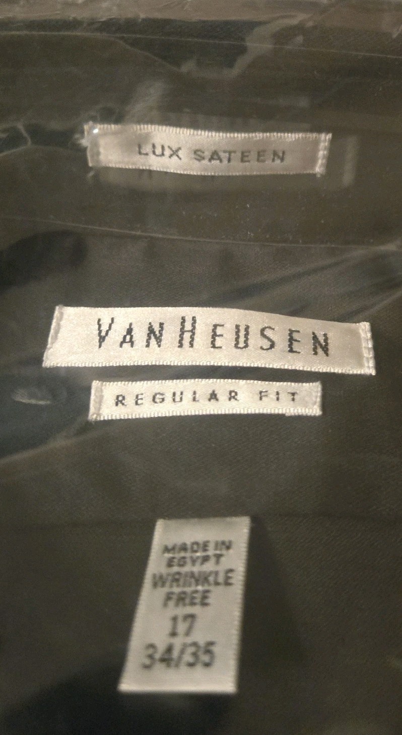 Van Heusen Lux Sateen Black Dress Shirt Men's 17 34/35