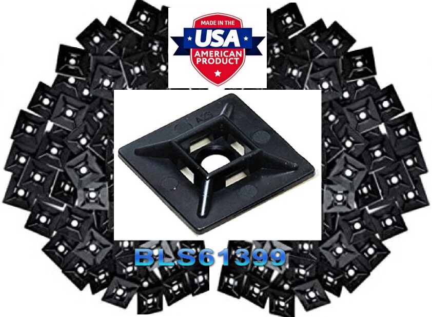 (100) Cable Wire Zip Tie Wrap ADHESIVE PAD MOUNTS 0.75" USA Tough Mounting Clips