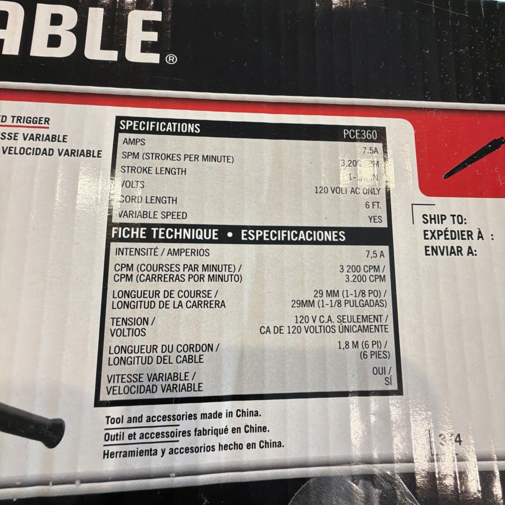 Porter Cable 7.5Amp Variable Speed Reciprocating Saw