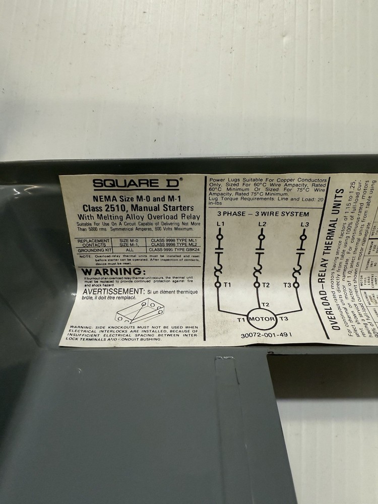Square D Manual Starter Relay Control Box 2510 5 hp Max