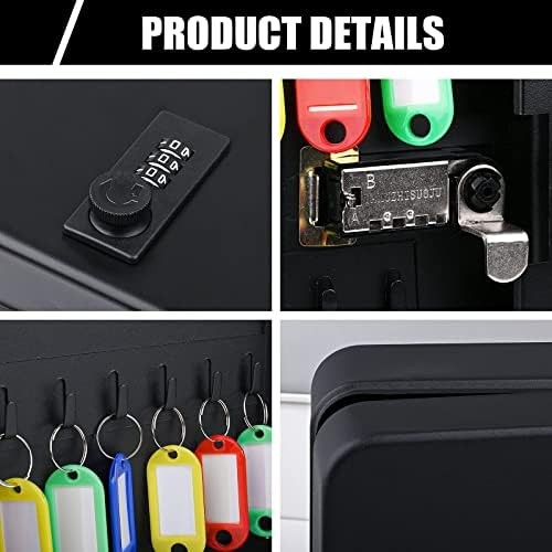 Key Lock Box Wall Mount with Combination 28 Hooks Tags