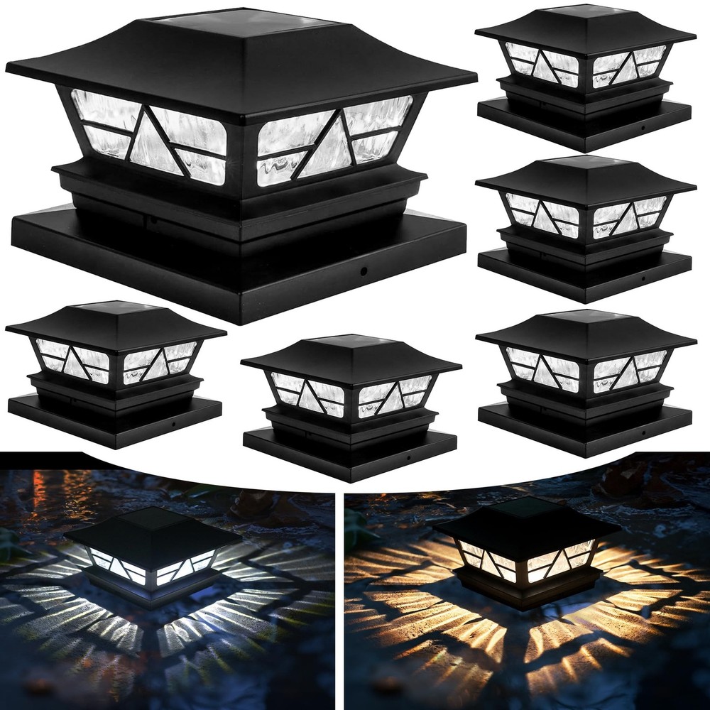 TW SHINE Solar Post Cap Lights 6 Pack, 2 Modes Fence Post Solar Powered Light...