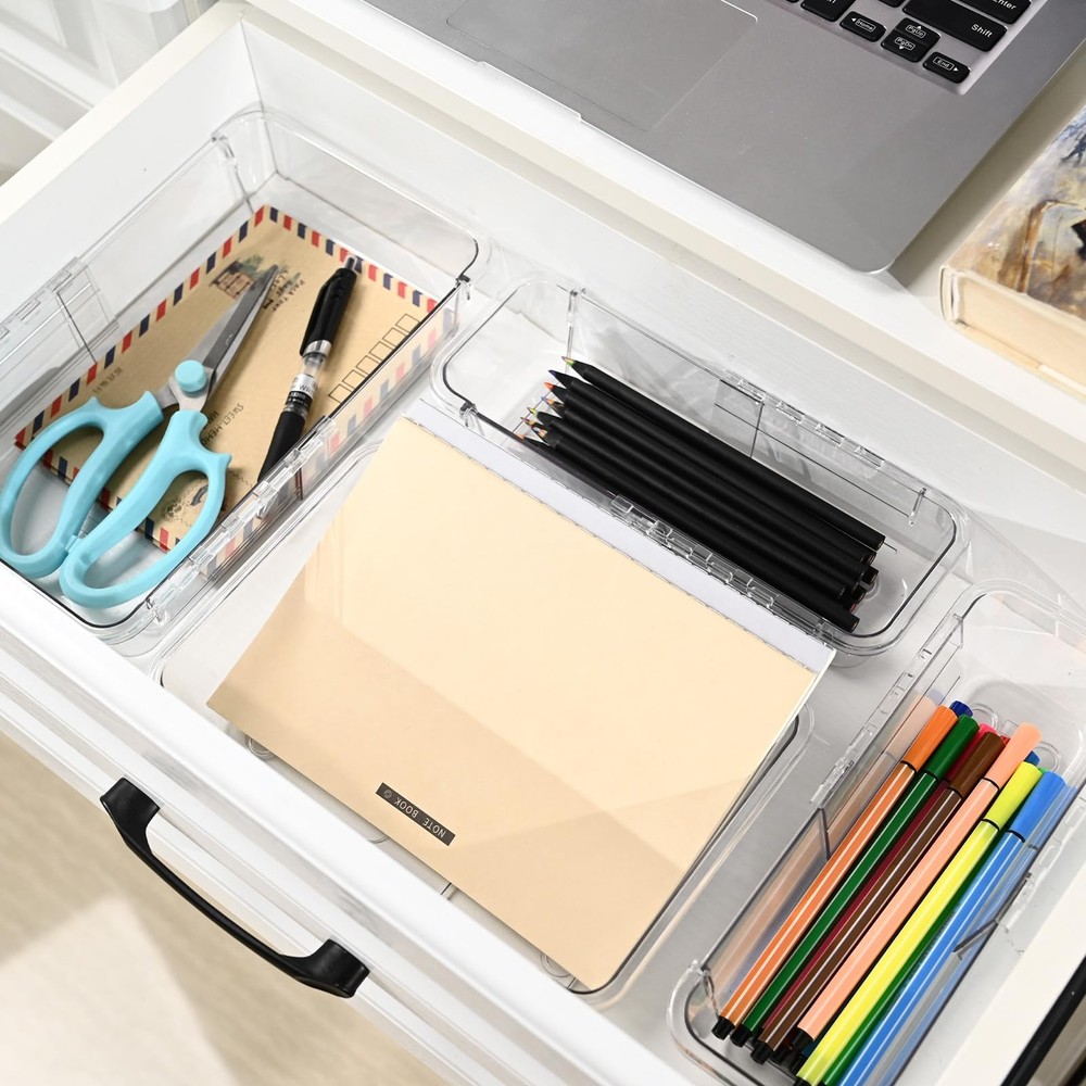 15 Pcs Extendable Clear Drawer Organizer All Adjustable Vanity Storage Box 2