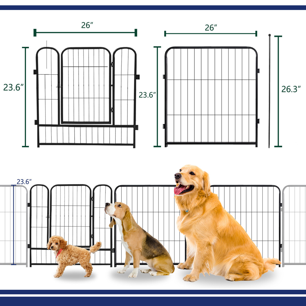 Dog Playpen 16 Panels Pet Fence Metal 24" Exercise Pen Puppy Playpen Out/Indoor