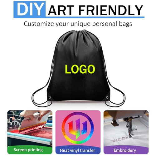 Pcs Drawstring Bags Bulk, Drawstring Backpack Polyester String Bag 4 Black