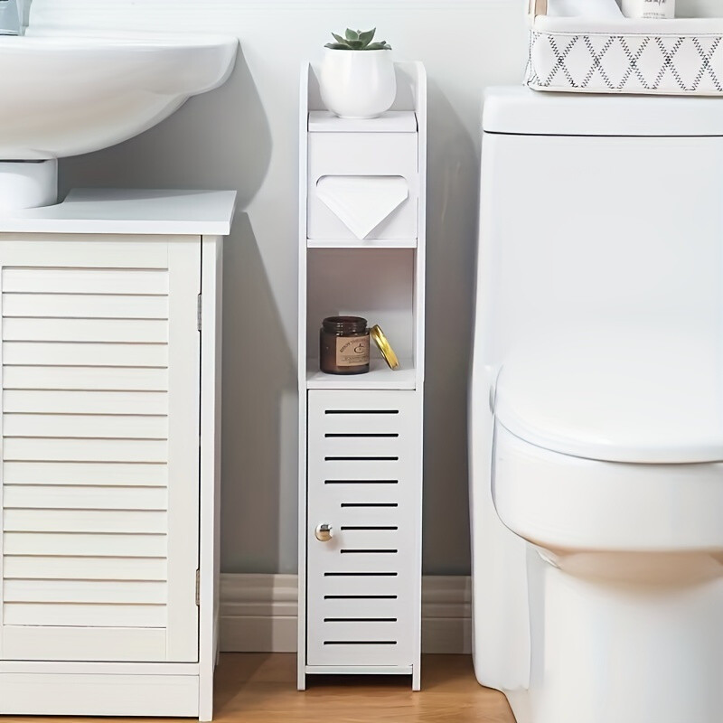 Slim Bathroom Storage Rack with Cupboard-Versatile Floor Standing Shelving Unit