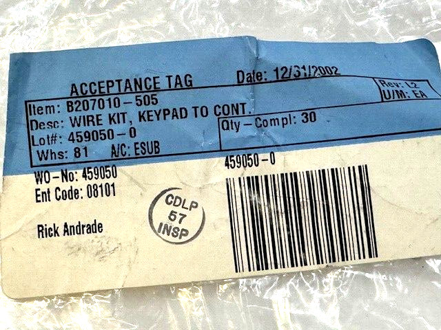 C D ZODIAC WIRE KIT B207010-505 KEYPAD TO CONTROLLER