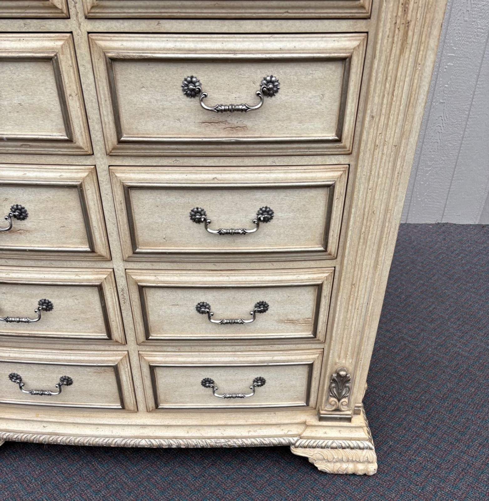 67503 Marge Carson Neoclassical High Chest in Distressed Cream Finish