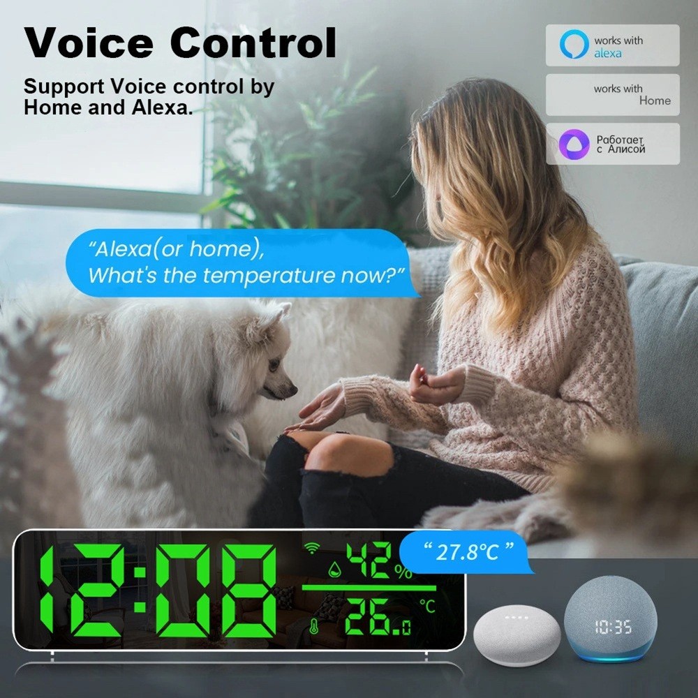 Tuya Wifi Temperature and Humidity Alarm Clock Multi-Function LED Digital2919