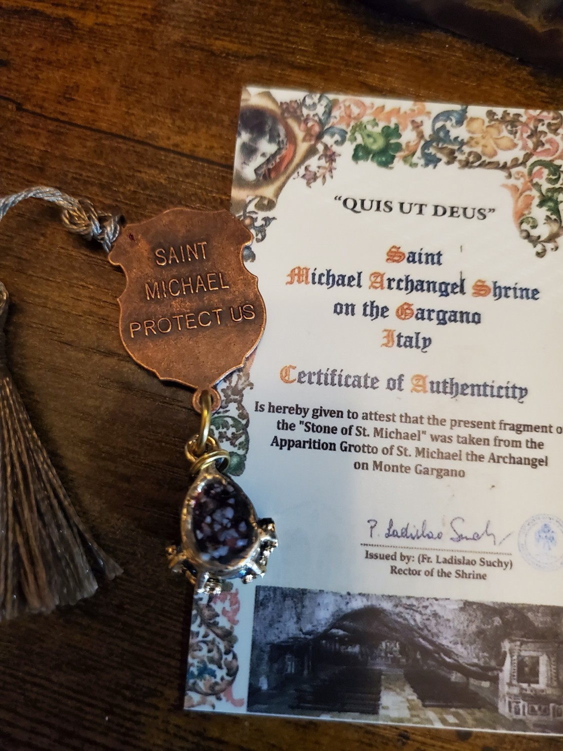 St. Michael Shield Medallion Stones Cave Monte Sant’Angelo Gargano Italy