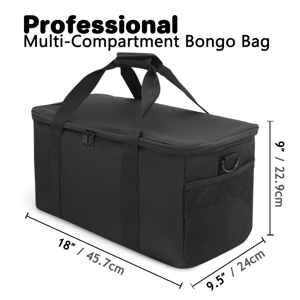 Bongo Drum Bag — Standard Size — 3 Extra Pockets for Accessories, Removable P...