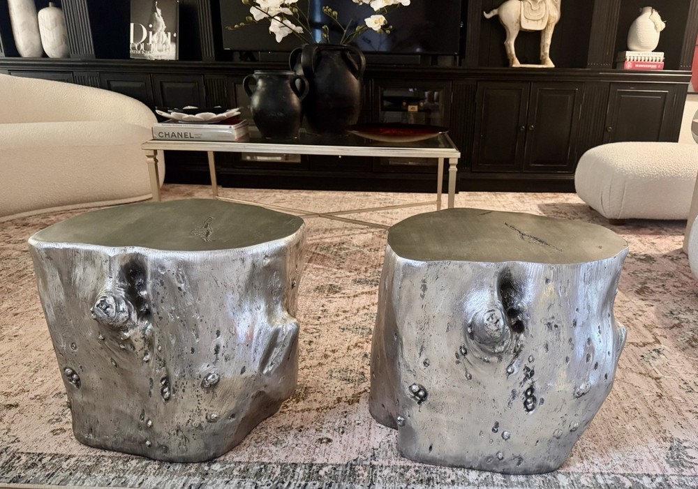 Log SideTable/Stool, Silver Leaf by Phillips Collection