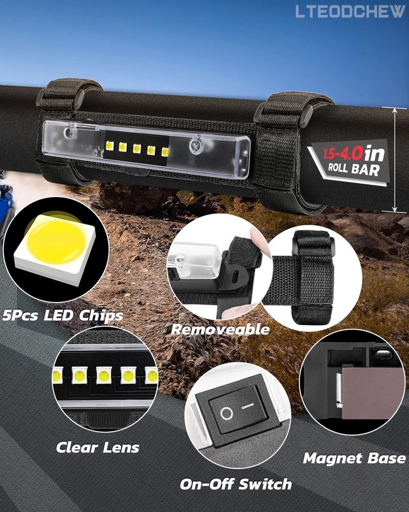 UTV Interior Dome Light, LTEODCHEW Universal Roll Bar Mount LED Light for UTV...