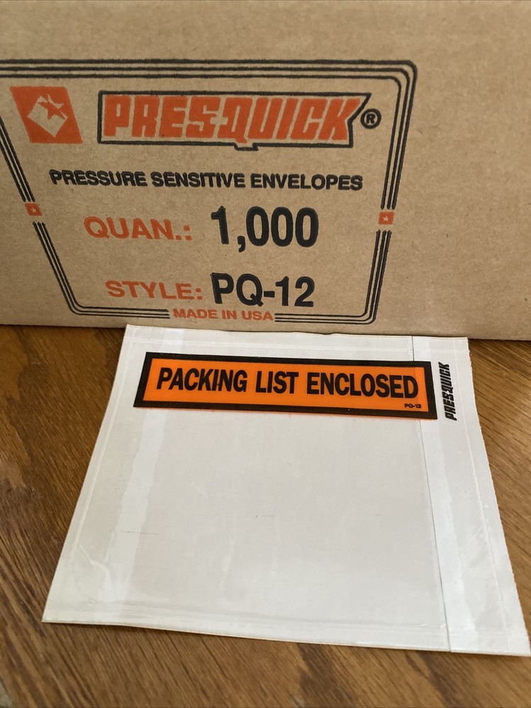 Press Quick PQ12BL PACKING LIST ENCLOSED Envelopes 1000 Pcs. @S