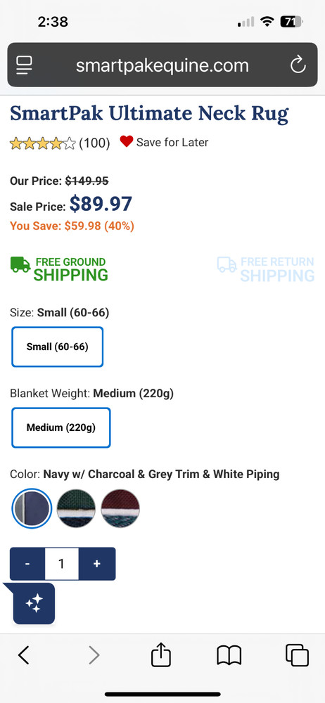 NEW SmartPak Ultimate Neck Rug Size Small