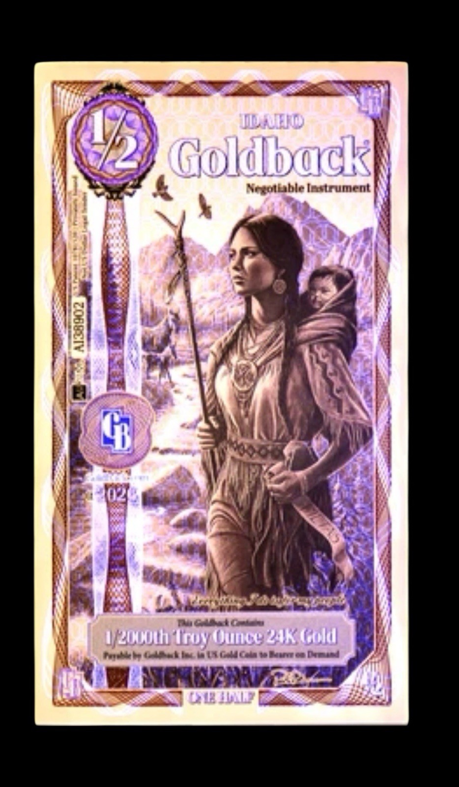 1/2 IDAHO ALPHA GOLDBACK AURUM 24K GOLD NOTE 1/2000 OZ .999 GOLD BU PRE SALE 🔥