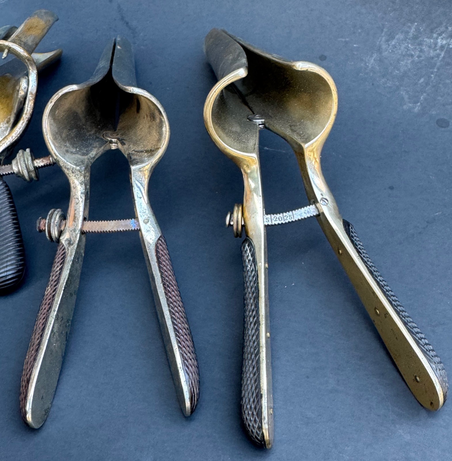 Lot Of 3 Antique 1800's Victorian Ebony Handle Examination Speculum
