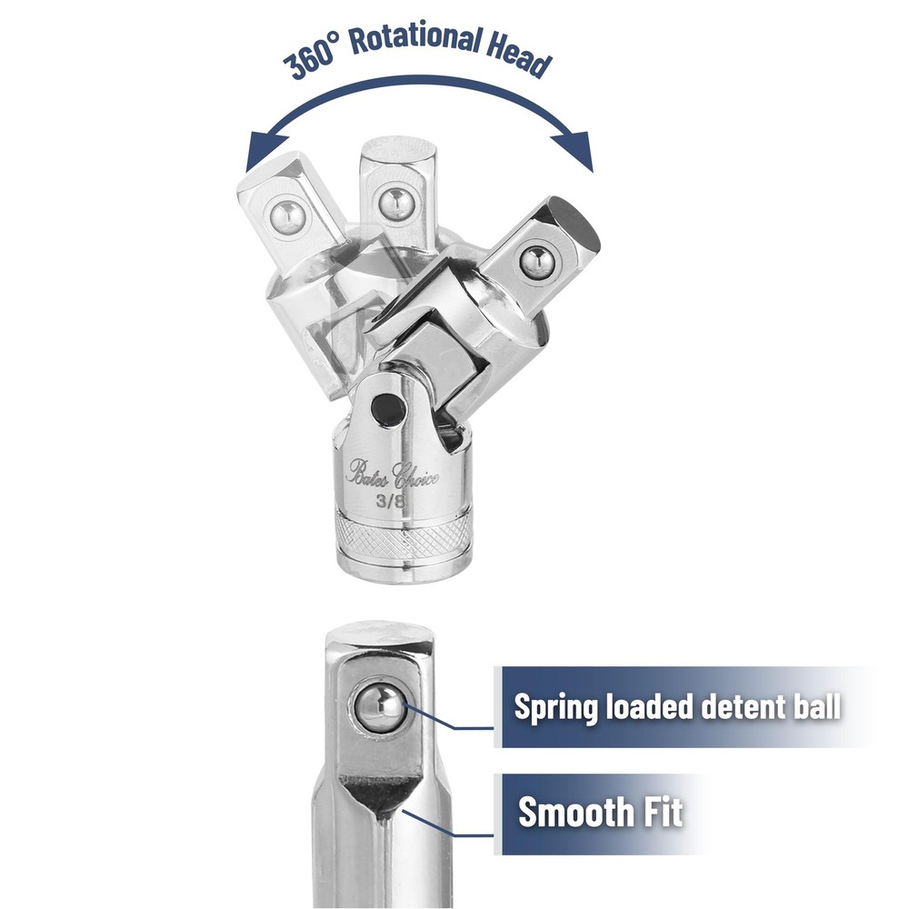 Bates 10pc Socket Accessory Set 1/4 3/8 1/2" Drive Extensions Adapters Silver