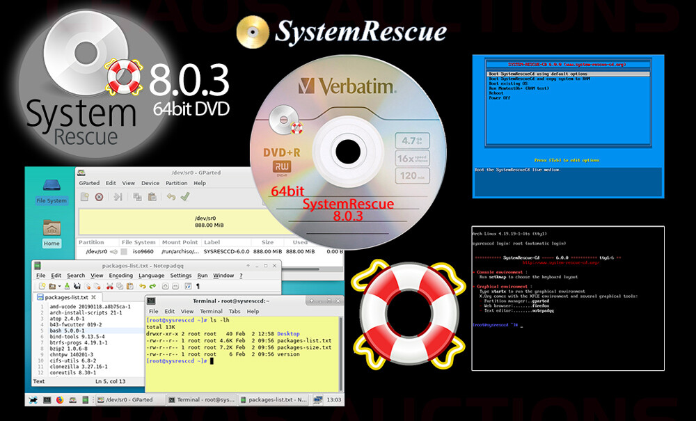 SystemRescue 8.0.3 64bit LIVE DVD Bootable Rescue Disk Utility Toolkit