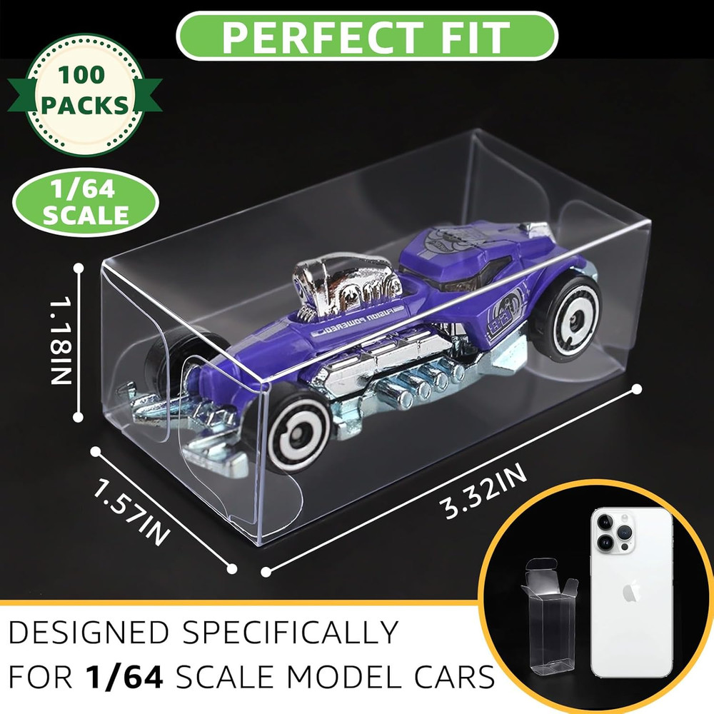 100pcs 1:64 Scale Display Case for Hot Wheels Matchbox Clear Storage Box