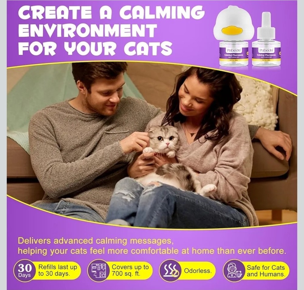 Pabedo Cat Calming Pheromone Diffuser Kit w/ 2 Refills 48ml 60 Day